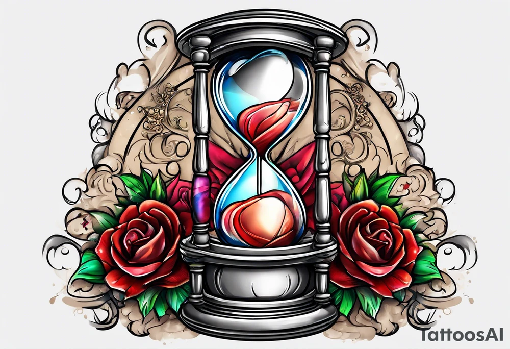 Confusion chaos heart in a sand timer tattoo idea