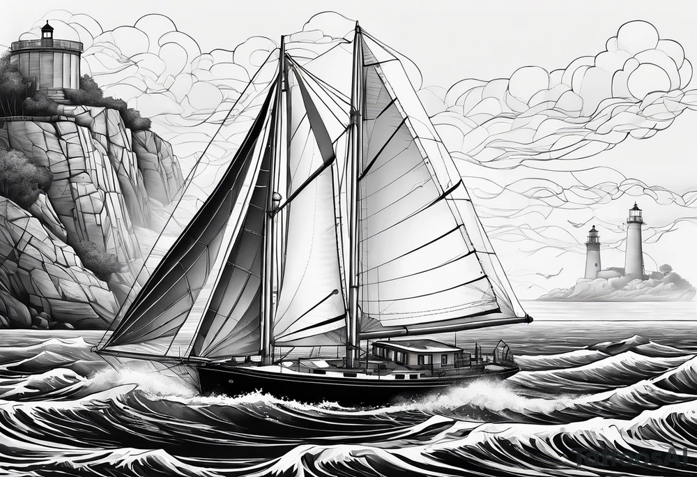 sailboat sail in the shape of a maritime lighthouse. tattoo idea