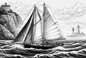 sailboat sail in the shape of a maritime lighthouse. tattoo idea