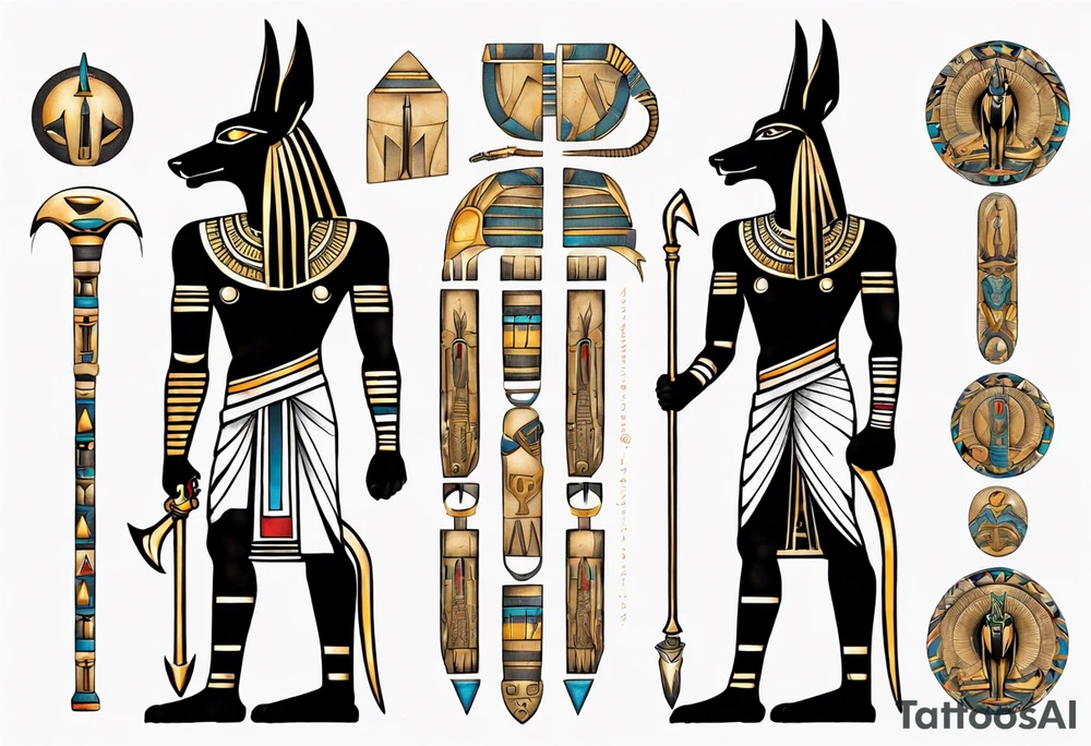 anubis and horus full arms tattoo idea