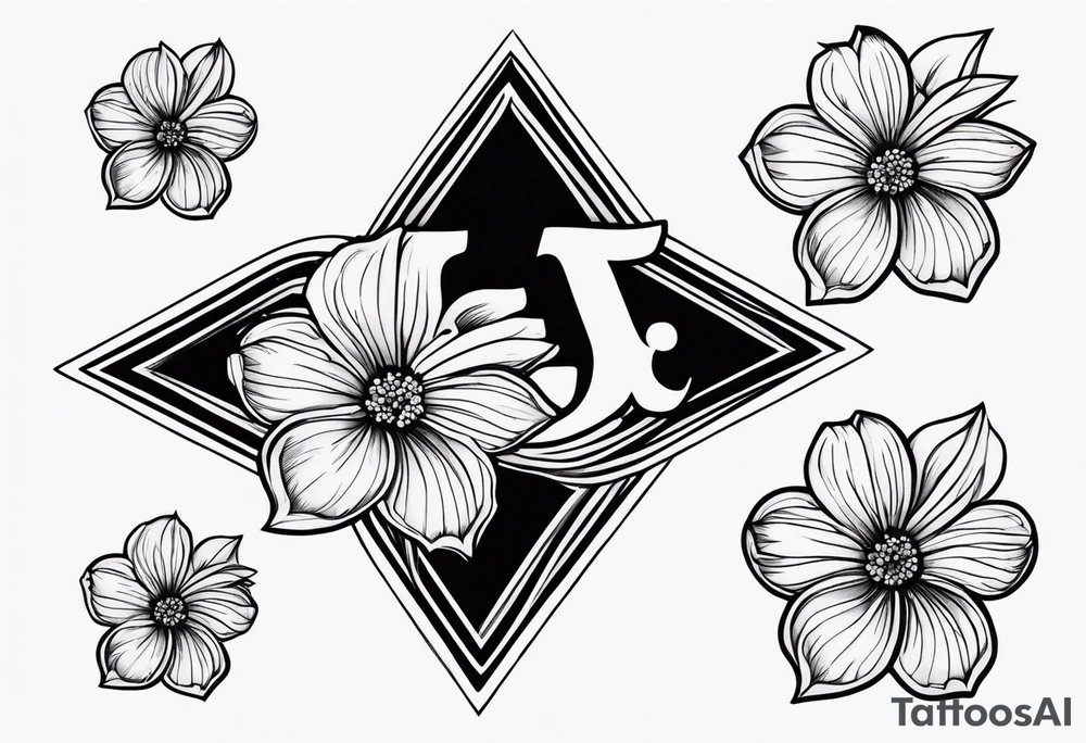 Small tattoo with Four small flowers with initials J, F, K, & L in them tattoo idea