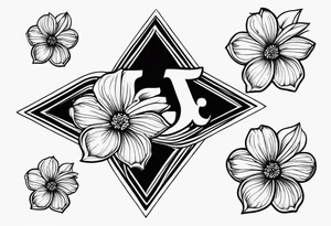 Small tattoo with Four small flowers with initials J, F, K, & L in them tattoo idea