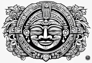 Cartoon Mayan sculpture tattoo idea