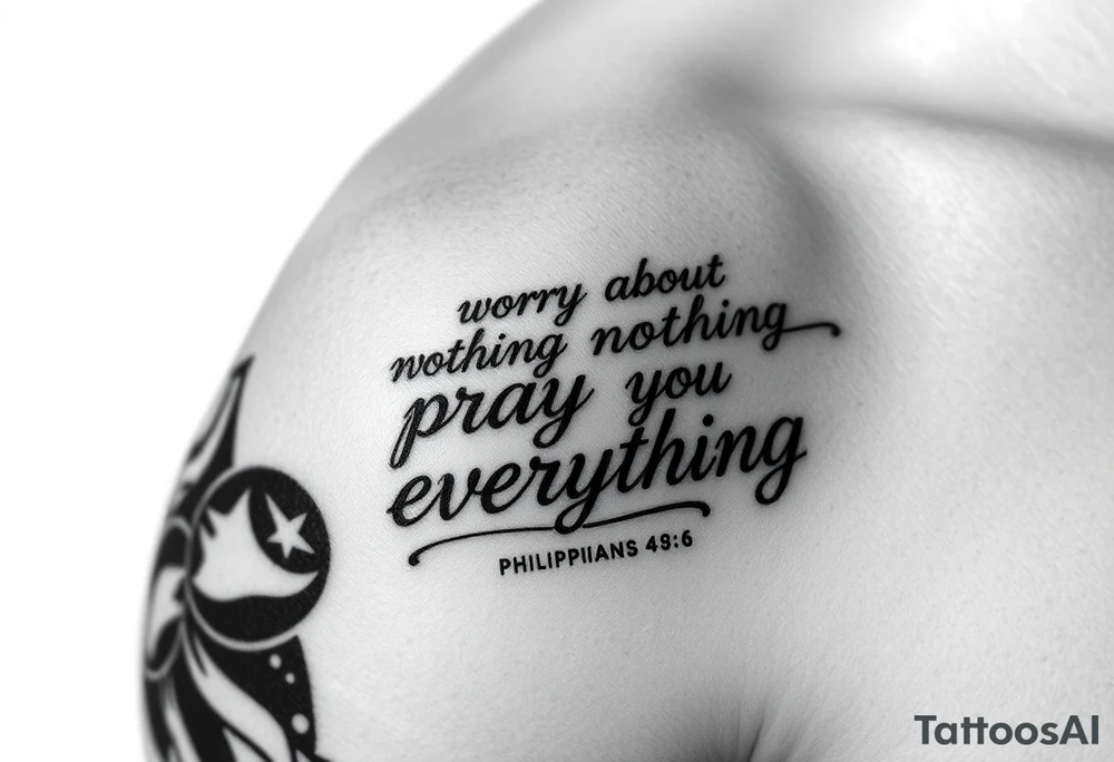 philippians 4:6 “worry about nothing, pray about everything” make this into a graphic type of tattoo with no words just meaning. tattoo idea