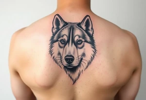 make a small tattoo of the face of a husky white with brown tattoo idea