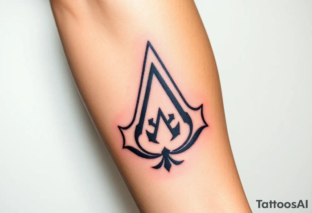 Assassins Creed emblem with Ezio hooded character tattoo idea