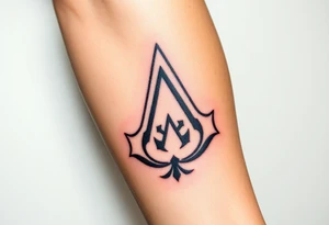 Assassins Creed emblem with Ezio hooded character tattoo idea