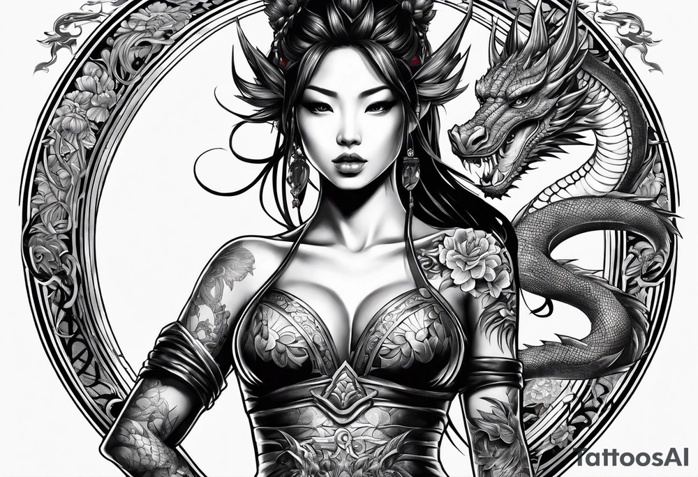 fit in one sheet full body warrior nymph with dragon tattoo idea