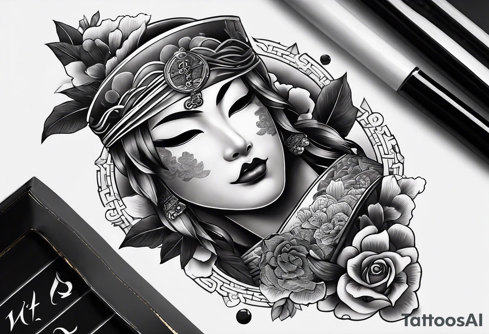 Japanese theme on forearm for men and money with ace card tattoo idea