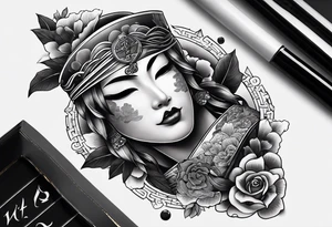 Japanese theme on forearm for men and money with ace card tattoo idea
