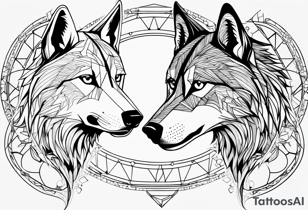 Constellation, two animal wolf, géométric tattoo idea