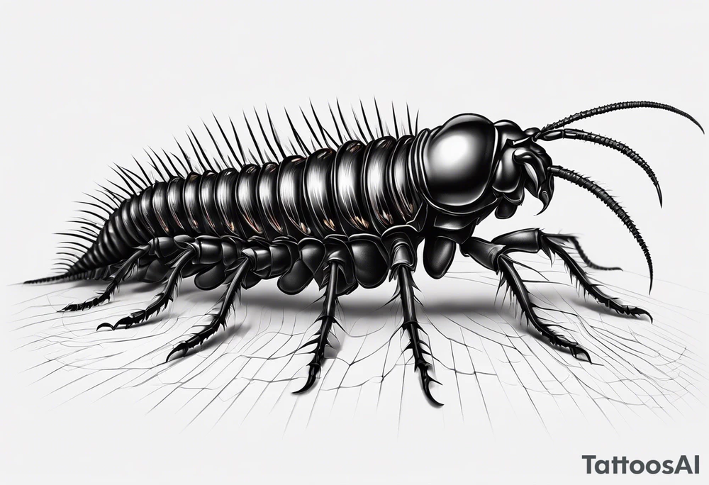 dark style  straight centipede with long legs crawling tattoo idea