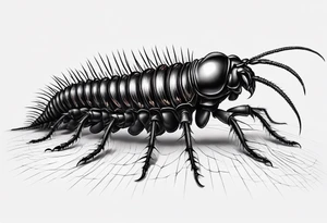 dark style  straight centipede with long legs crawling tattoo idea
