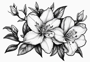 5-petal azaleas with buds along a long branch tattoo idea