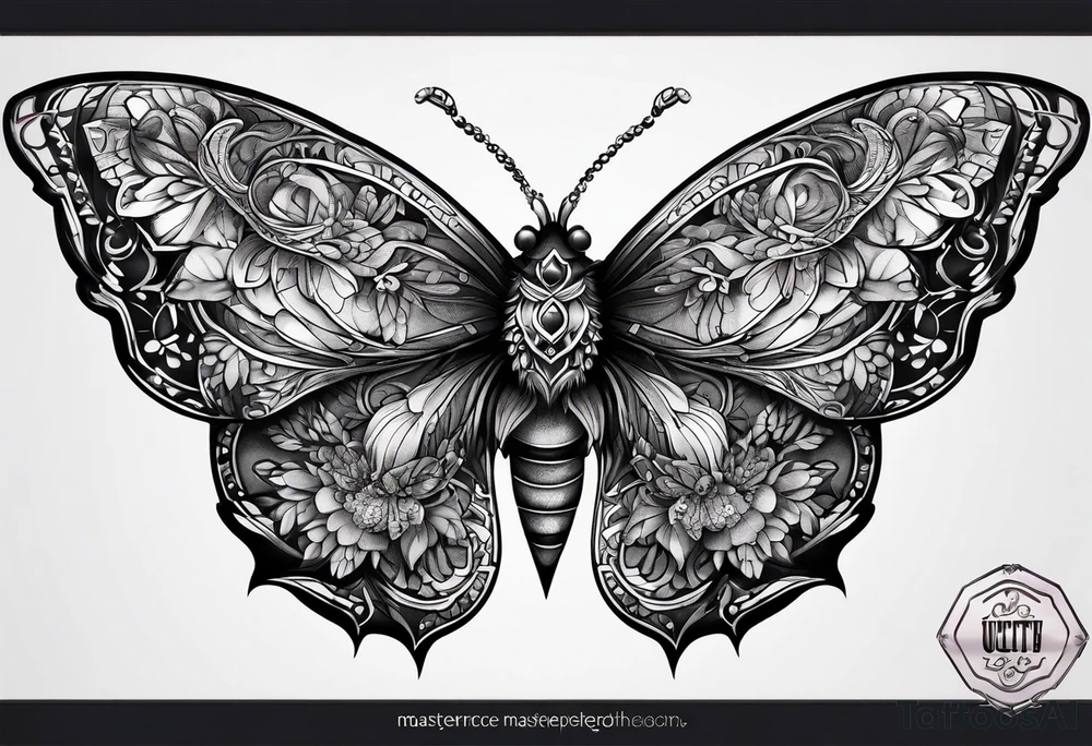 dark moth little pattern tattoo idea