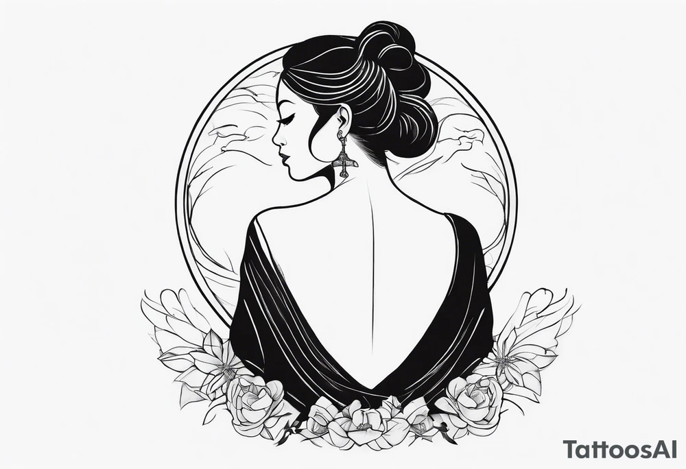 I want a fine line, feminine but very powerful tattoo. I want it to feel oriental and decorative. I want the image to portray a powerful story from the Bible. I want the tattoo to look peaceful and glowy. It has to tell a biblical story tattoo idea