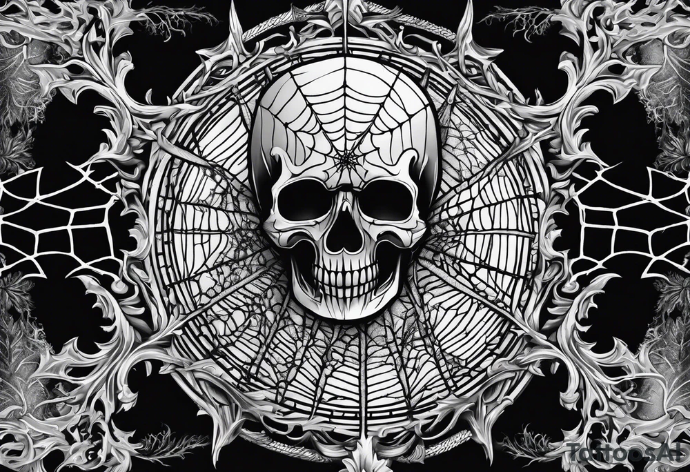 Ailen surrounded by spiderwebs and dead trees tattoo idea