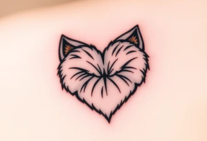 A detailed cat paw with soft fur textures, shaped into a heart, using natural tones of cream, gray, and light brown for a delicate and cozy feel tattoo idea