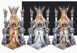 a norse queen with an iron crown sitting on a throne tattoo idea