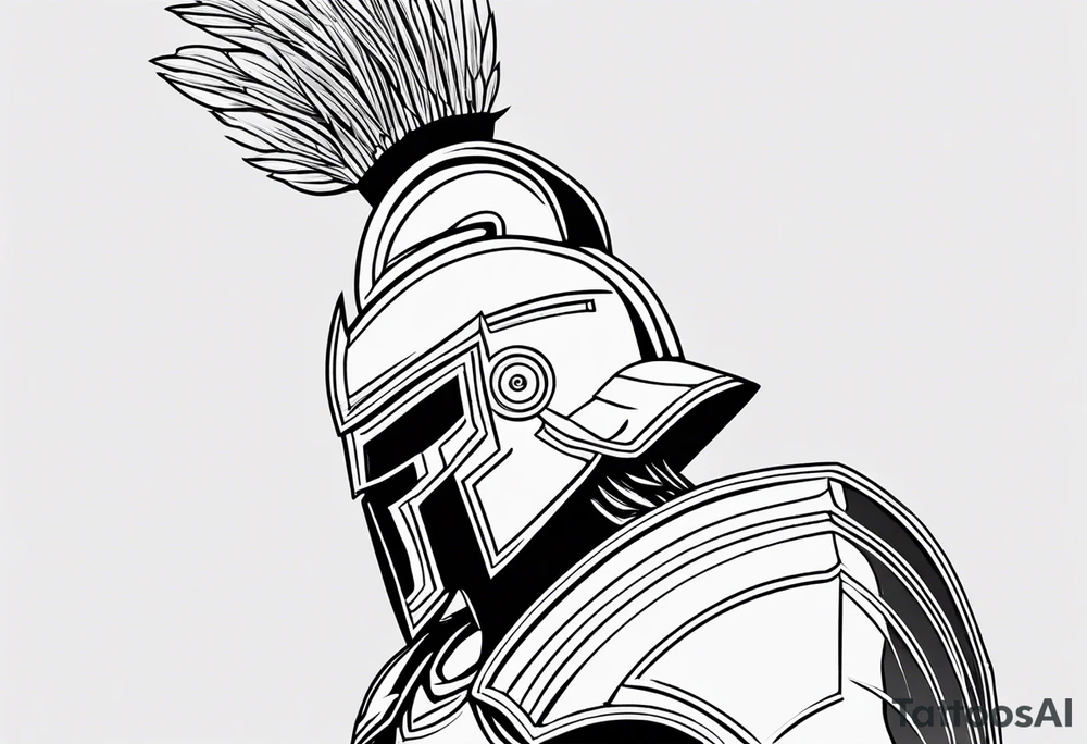 rectangular landscape format ultra-fine line linework vector of a spartan from the side, spartan spear, spartan shield, laurel wreath tattoo idea