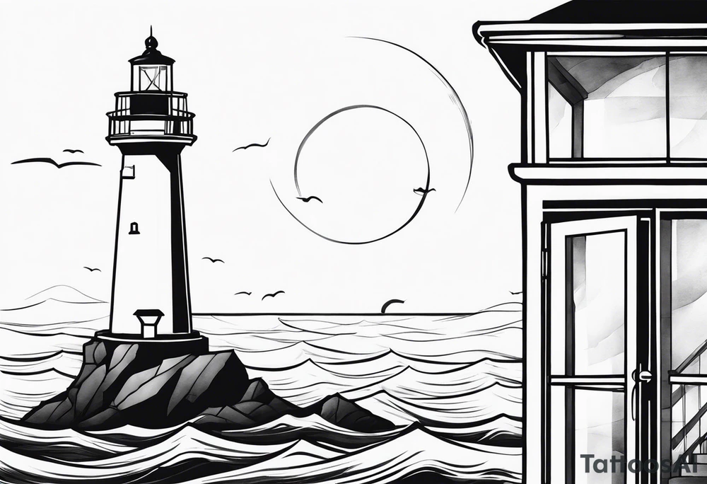 farol no oceano em mar agitado tattoo idea