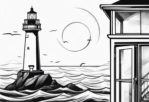 farol no oceano em mar agitado tattoo idea