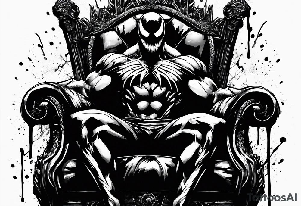 Venom on the throne with paint drip tattoo idea