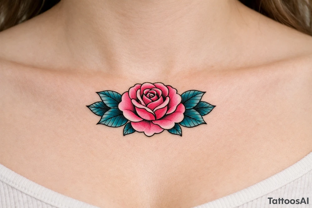 Pink rose , petrol leaves no stem tattoo idea