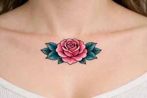 Pink rose , petrol leaves no stem tattoo idea