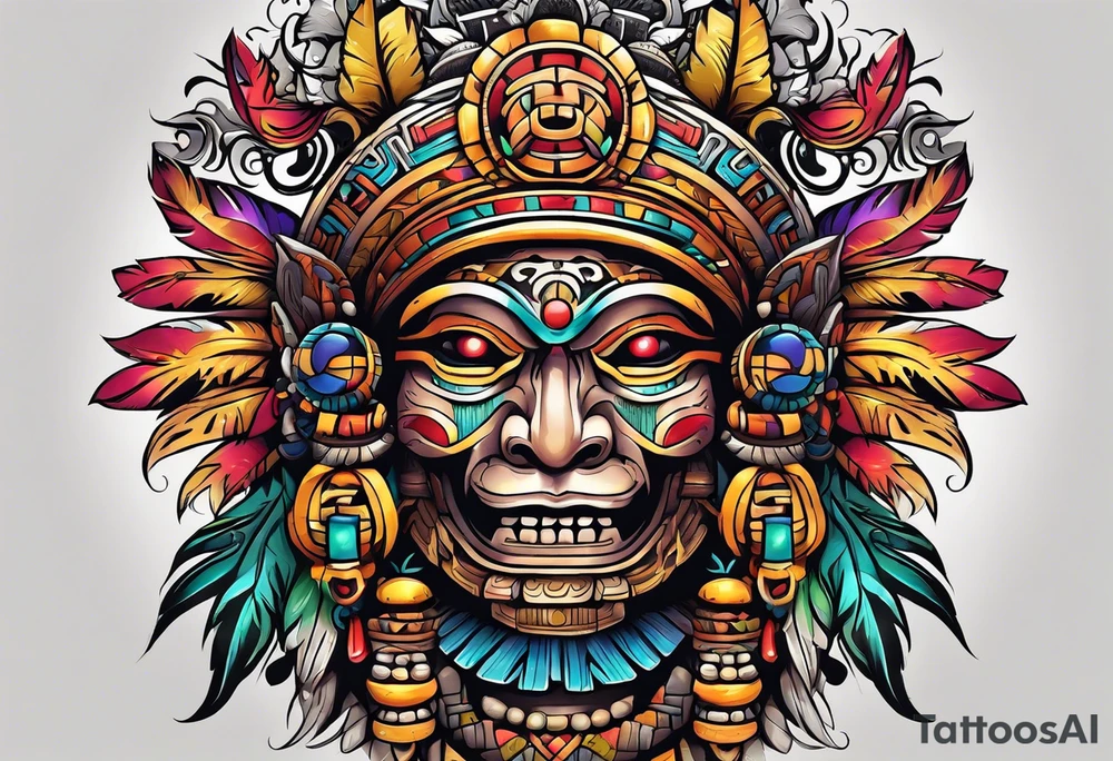 Colorful Mayan chaac tattoo idea