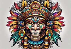 Colorful Mayan chaac tattoo idea
