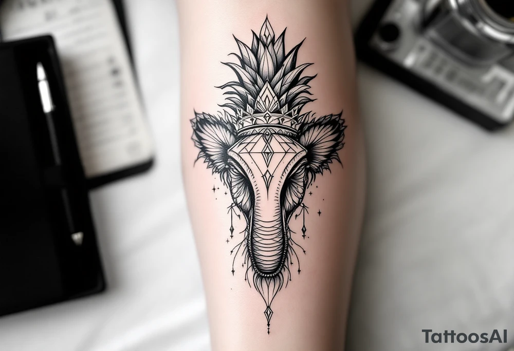 Vagina, anus, pineapple, crown, diamonds tattoo idea