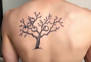 Peach tree with names scripted as branches tattoo idea