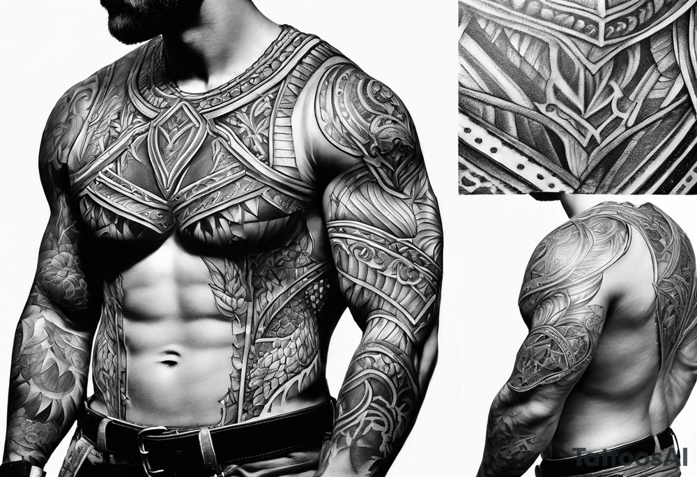 half sleeve, upper arm and shoulder, leather armor tattoo idea half sleeve, upper arm and shoulder, leather armor tattoo idea
