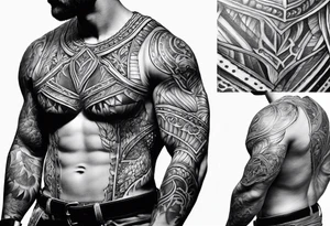 half sleeve, upper arm and shoulder, leather armor tattoo idea