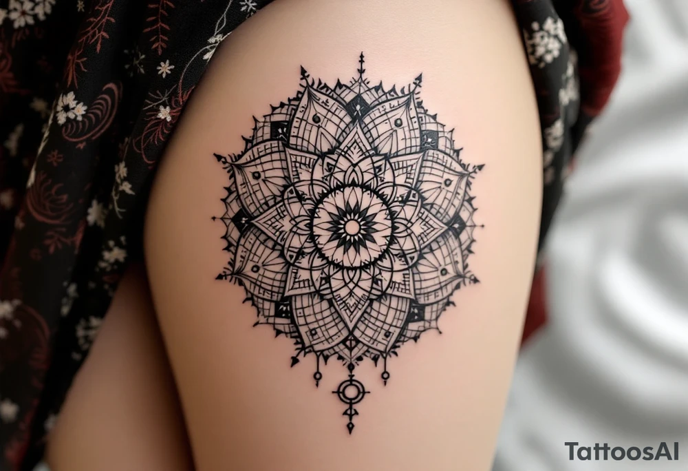 intricate mandala with sacred geometry and cosmic elements tattoo idea