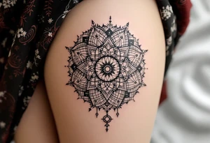 intricate mandala with sacred geometry and cosmic elements tattoo idea