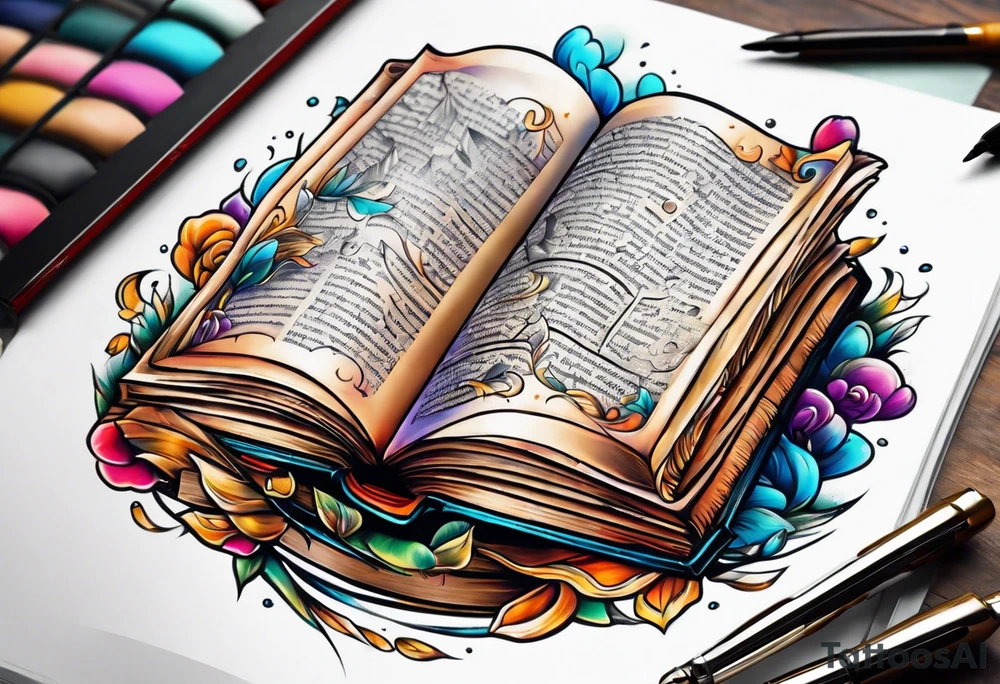 pile of open books tattoo idea