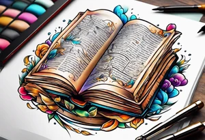pile of open books tattoo idea