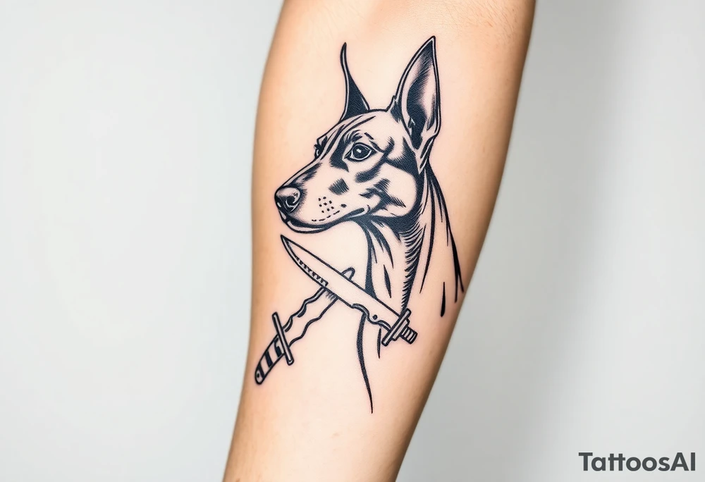 Doberman with knife aggressive tattoo idea