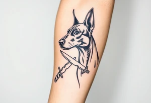 Doberman with knife aggressive tattoo idea