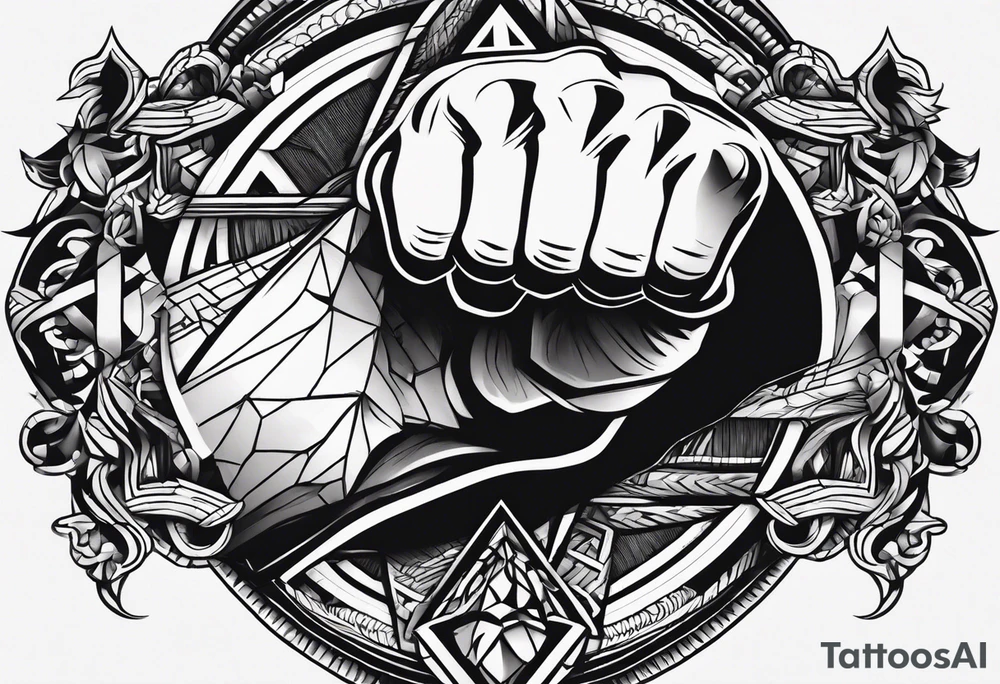 A clenched fist on the back using negative space techniques tattoo idea A clenched fist on the back using negative space techniques tattoo idea