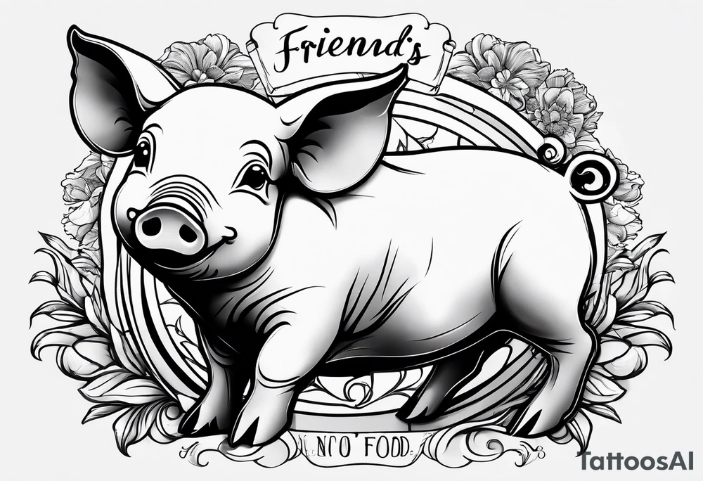 cute piglet.
with text: "friends not food" tattoo idea cute piglet.
with text: "friends not food" tattoo idea