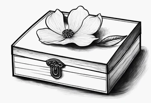 A simple vintage cigar box with a dogwood flower next to it tattoo idea