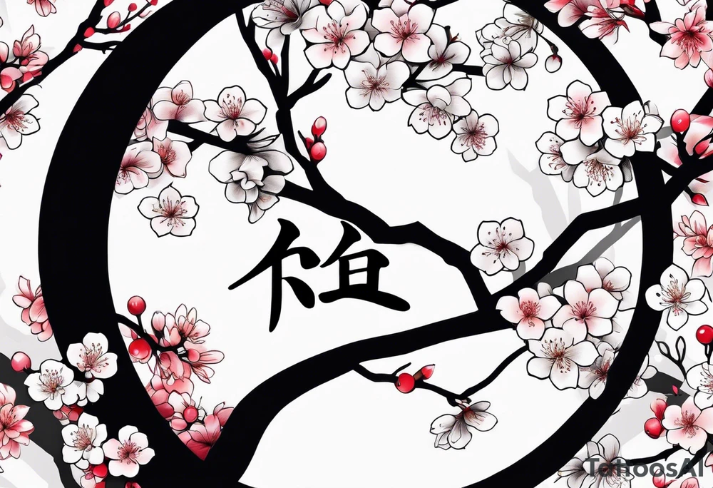 Kanji letter for shadow inside half circle with cherry blossoms tattoo idea
