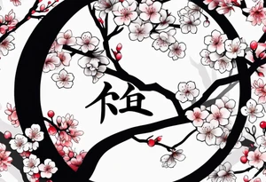 Kanji letter for shadow inside half circle with cherry blossoms tattoo idea