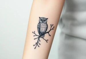 wise owl perched on ancient oak branch under starlit sky tattoo idea