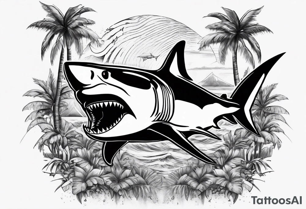 Great white shark, hurricane, palm trees, $$$$$$ tattoo idea