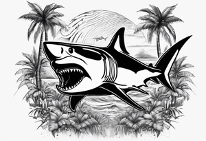 Great white shark, hurricane, palm trees, $$$$$$ tattoo idea