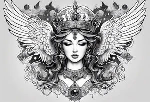 Neck tattoo angels and clouds and crowns and space tattoo idea